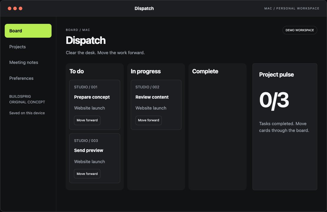 Dispatch interactive Mac app workspace