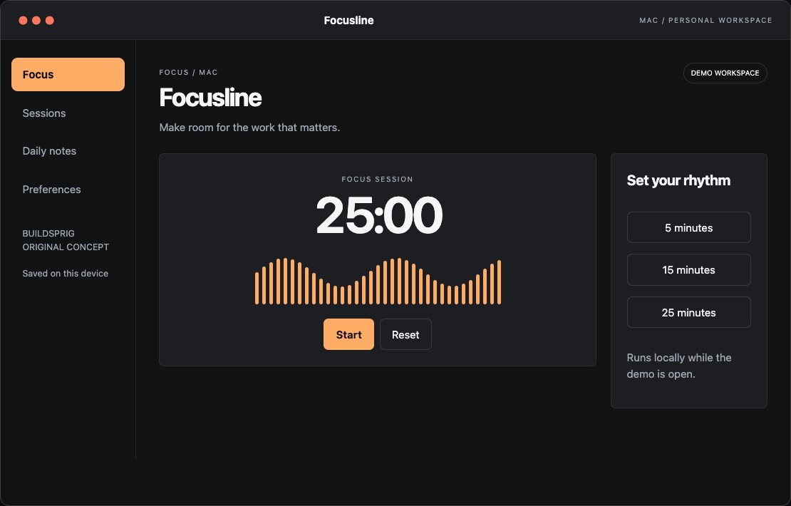 Focusline interactive Mac app workspace