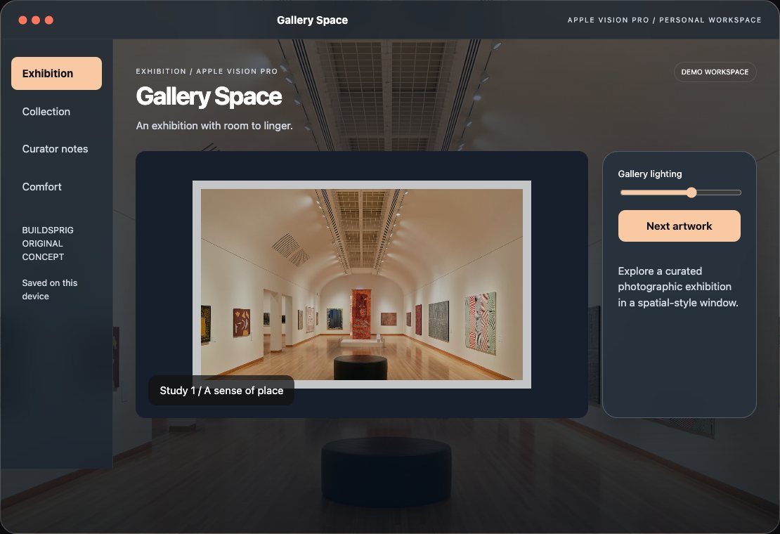 Gallery Space interactive Apple Vision Pro app workspace