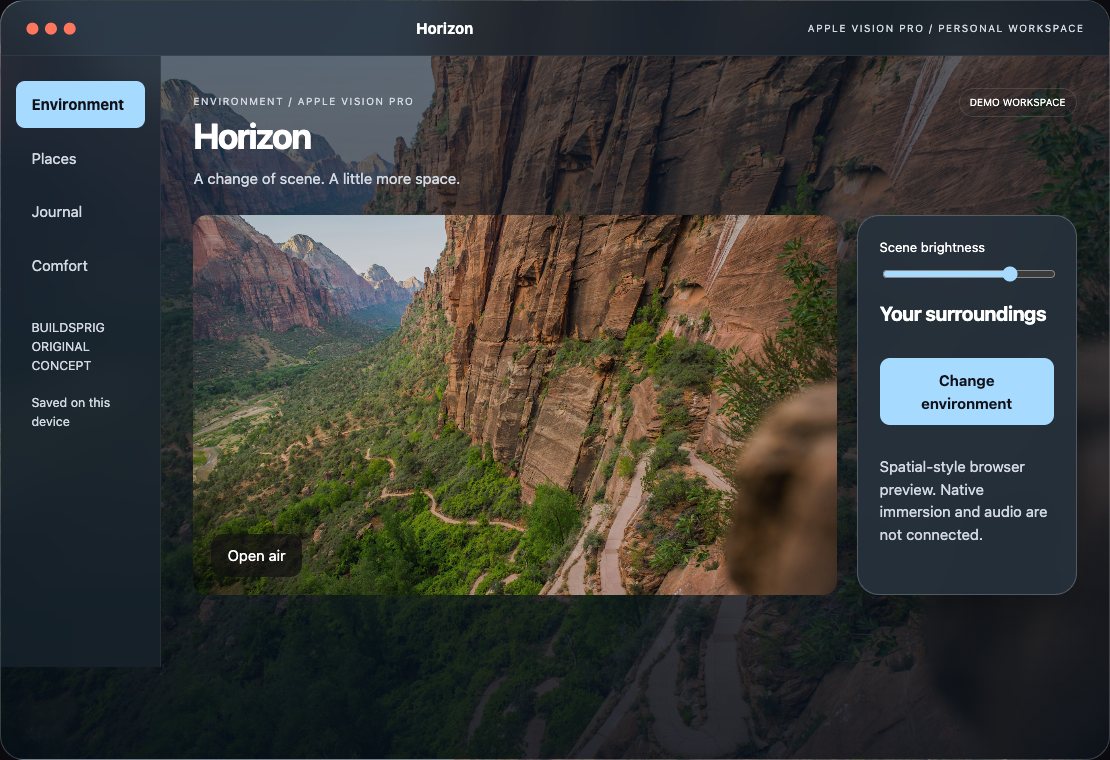 Horizon interactive Apple Vision Pro app workspace