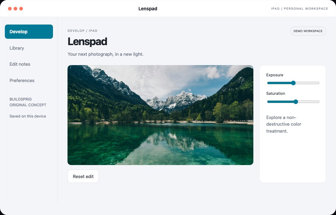 Lenspad interactive iPad app workspace