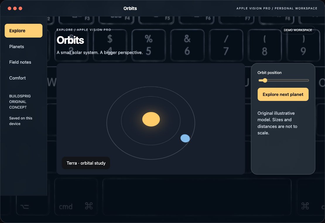 Orbits interactive Apple Vision Pro app workspace