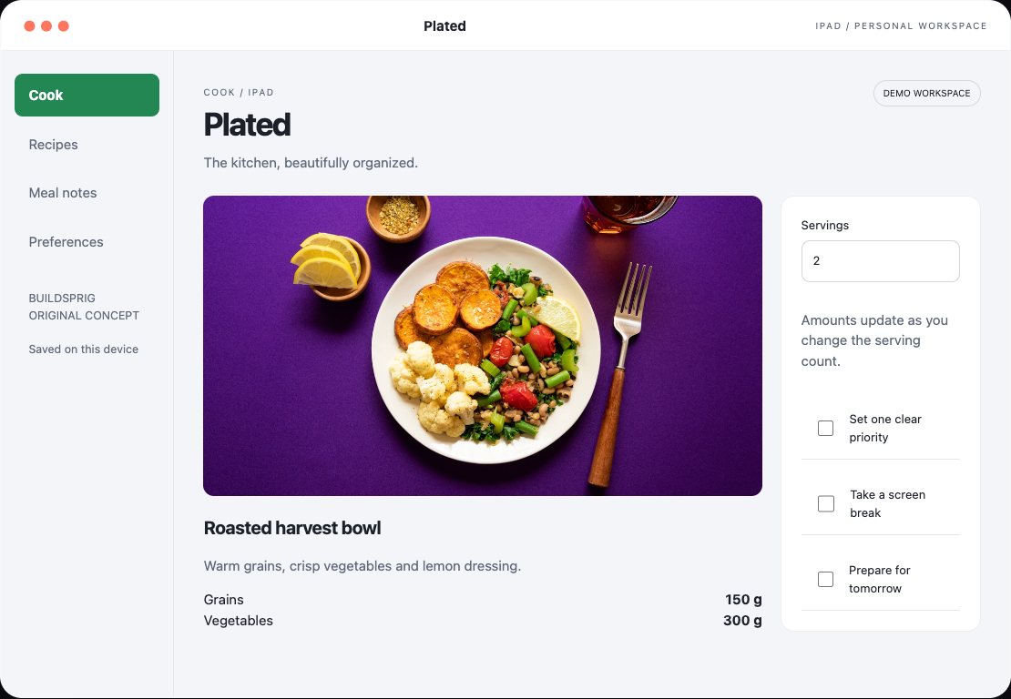 Plated interactive iPad app workspace